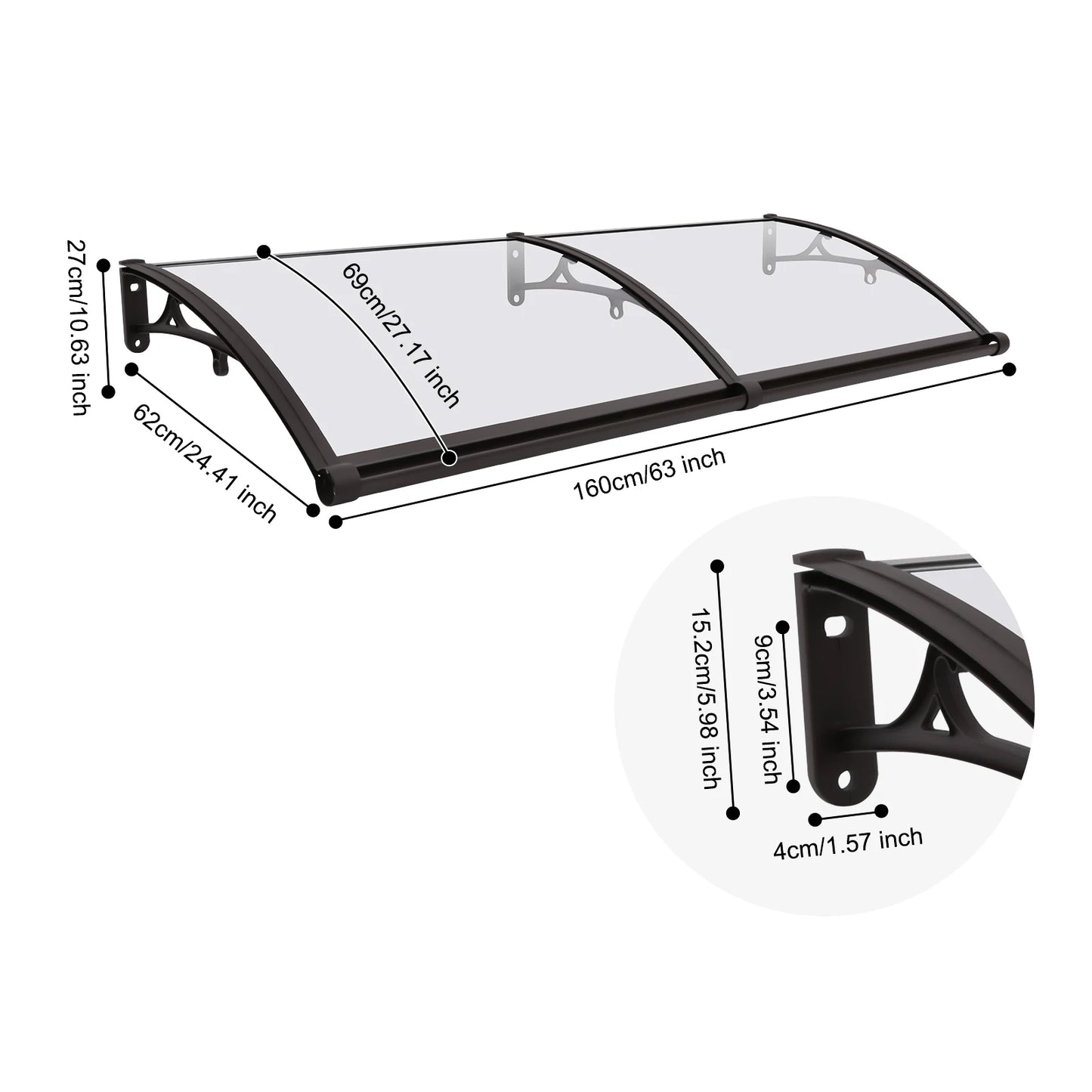 Modern Aluminum Alloy, PC Board Front Door Awning, Window Door Awning Canopy, Arched Rain Shelter