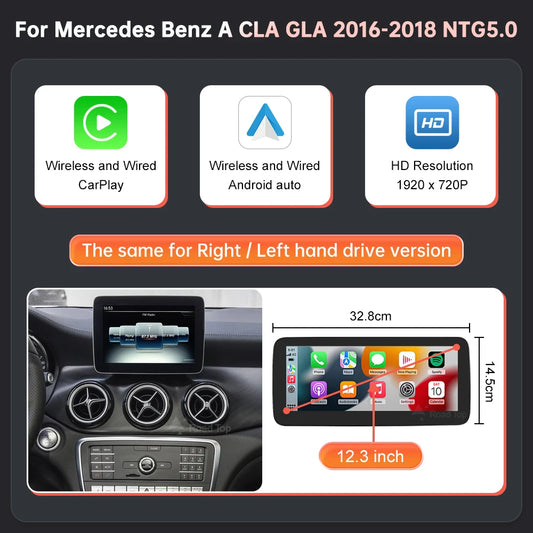 RoadTop Wireless CarPlay Android Auto Car Multimedia Display For Mercedes-Benz CLA GLA A Class W176 2016-2018 NTG5.0 TouchScreen