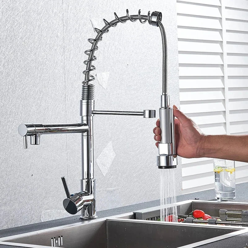 Popular Kitchen Spring Sink Faucet Rose Gold Color New Matching Hot Cold Bath Mixer Tap Modern Free Rotation Pull Down Spout