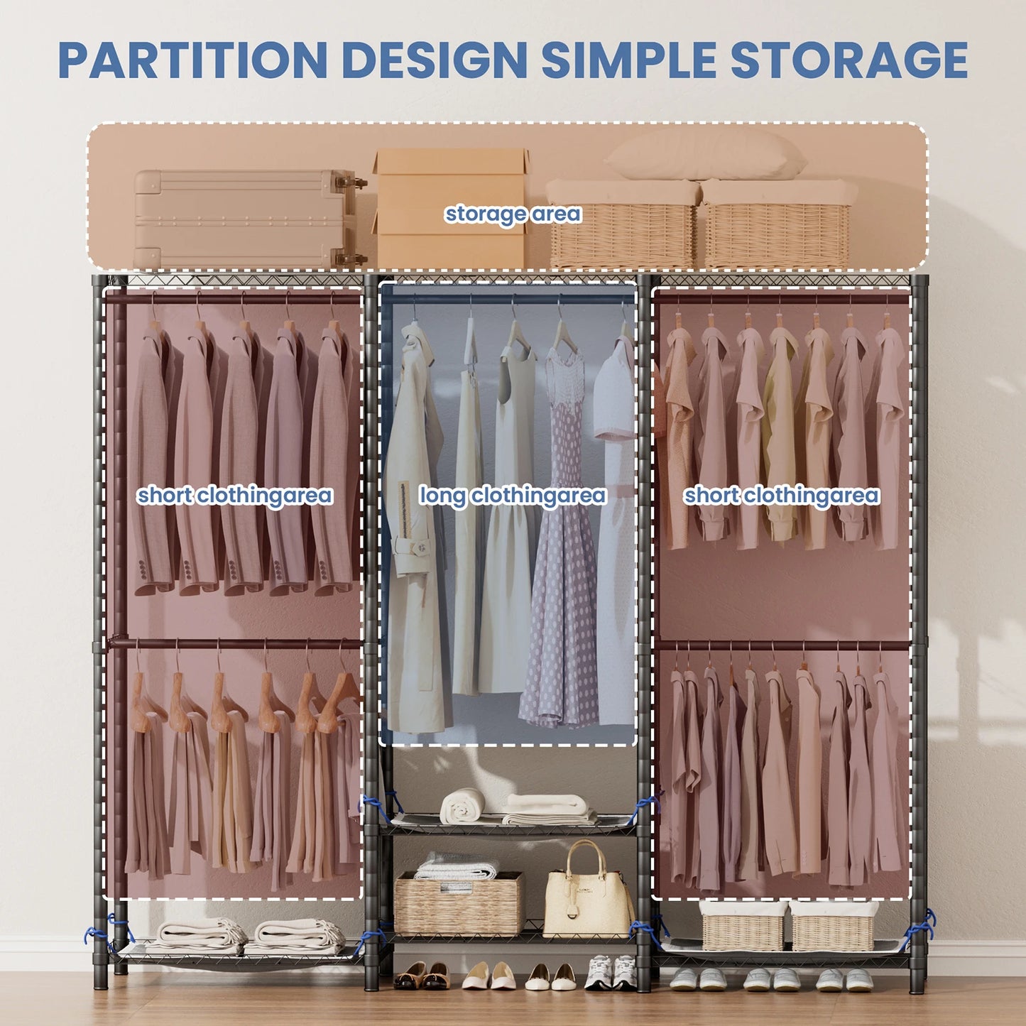 Clothes Rack Storage Organizer Wardrobe Hanging Clothes Freestanding Portable Heavy Duty 960 lb for Cloakroom Bedroom Entrances