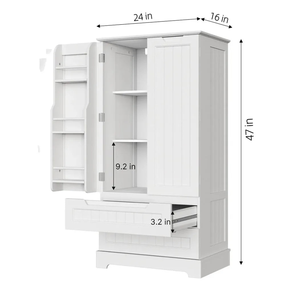 47" High Kitchen Pantry Cabinet with 2 Doors and 2 Drawers, Sturdy and Durable, Entry Storage Cabinet, Kitchen, White