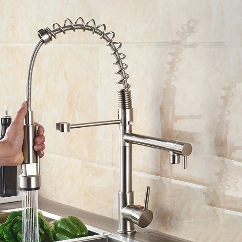 Popular Kitchen Spring Sink Faucet Rose Gold Color New Matching Hot Cold Bath Mixer Tap Modern Free Rotation Pull Down Spout