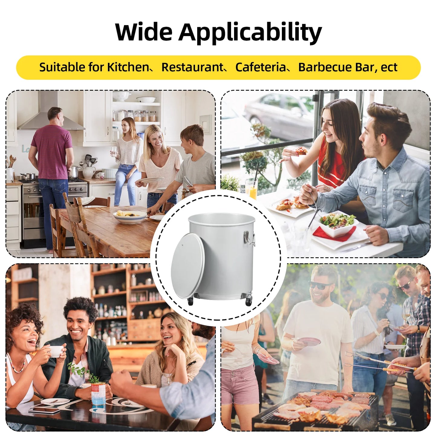 Fryer Grease Bucket 16 Gal Coated Carbon Steel Oil Filter Pot with Caster Base Oil Disposal Caddy Transport Container with Lid L