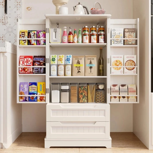 47" High Kitchen Pantry Cabinet with 2 Doors and 2 Drawers, Sturdy and Durable, Entry Storage Cabinet, Kitchen, White