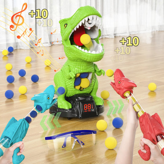 Dinosaur Shooting Toys Movable Target Shooting Game Dinosaur Toy With Score Record 2 Air Pump Blaster For Kid 3-6 Years Old Gift