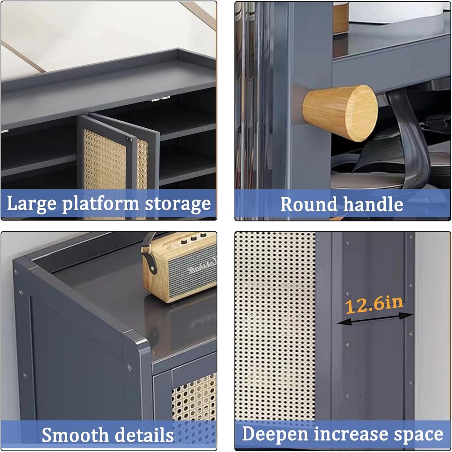 8 Tier Bamboo Shoe Storage Cabinet with Doors, 38-42 Pairs Shoe Rack for Closet, Rattan Storage Cabinet with Doors for Hallway L