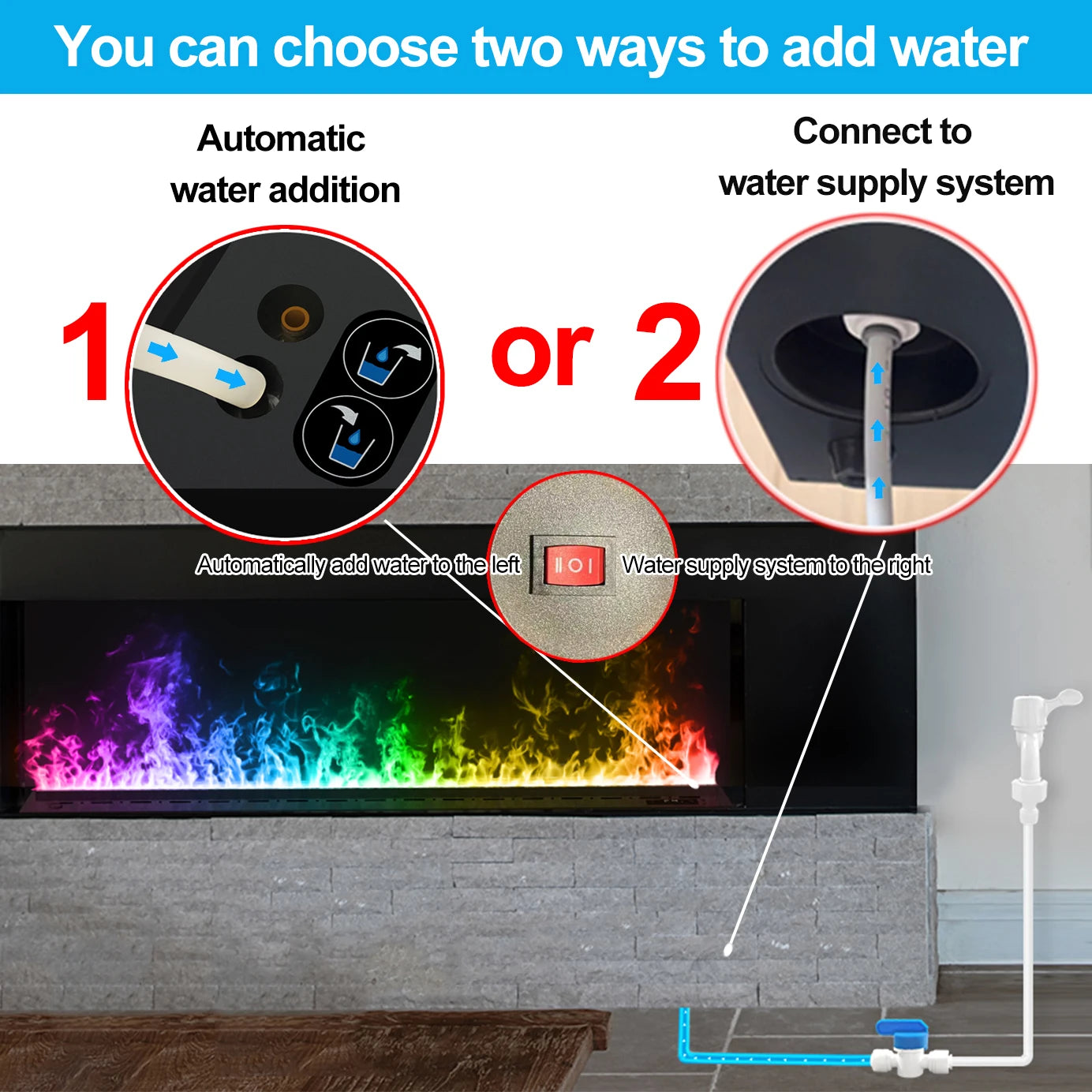 Smart water vapor fireplace, 3D flame effect, Tuya APP control,simulated burning wood sound, environmentally friendly humidifier