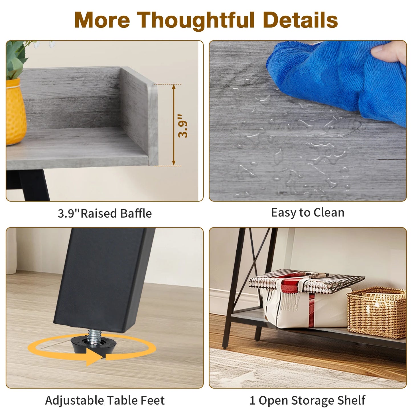 70.9" Console Table, Gray, 2 Outlets & USB. Rustic Industrial, Living Room, Entryway, Hallway, Bar.