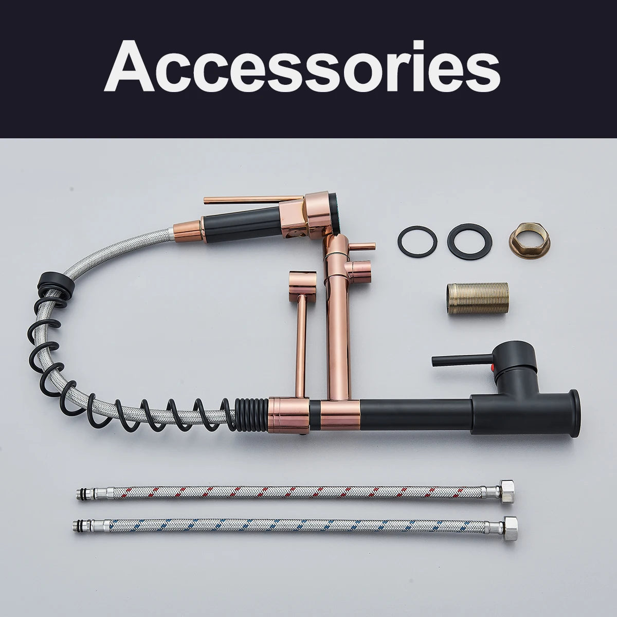 Popular Kitchen Spring Sink Faucet Rose Gold Color New Matching Hot Cold Bath Mixer Tap Modern Free Rotation Pull Down Spout