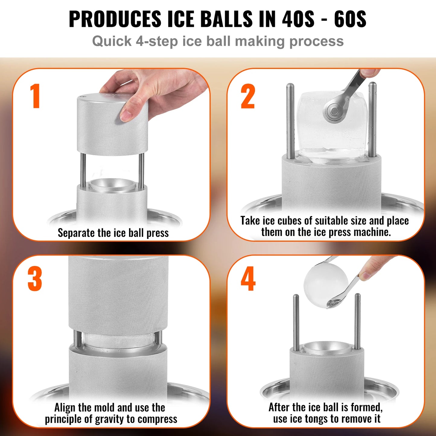 SucceBuy 60mm Ice Ball Press Maker Spherical Whiskey Tray Mould Bubble-Free Making Mold Crystal Ice Ball Box for Bar Cocktail