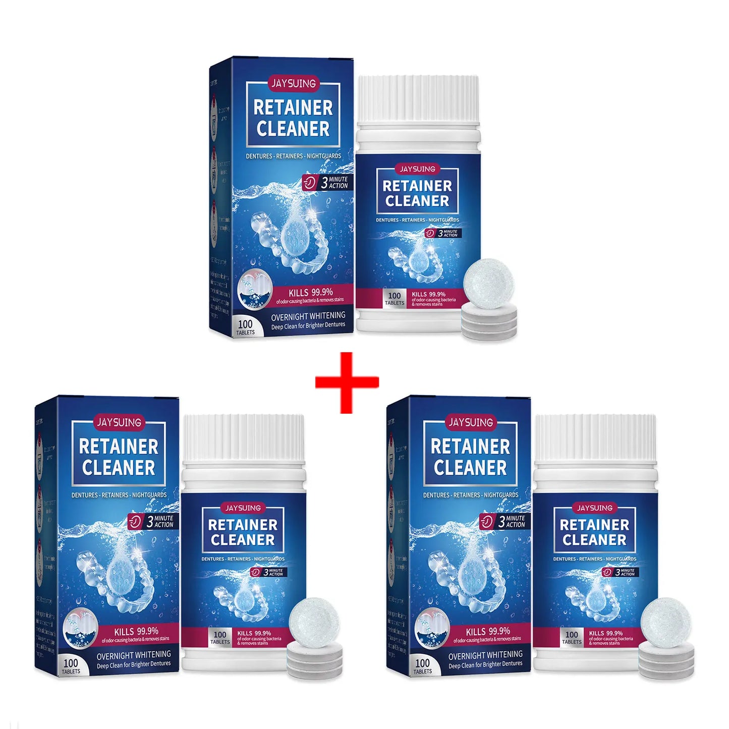 100 Tabs Denture Cleaning Tablet False Tooth Retainer Cleaner Tablets Whitening Remove Odor Discoloration Stain Plaque Oral Care