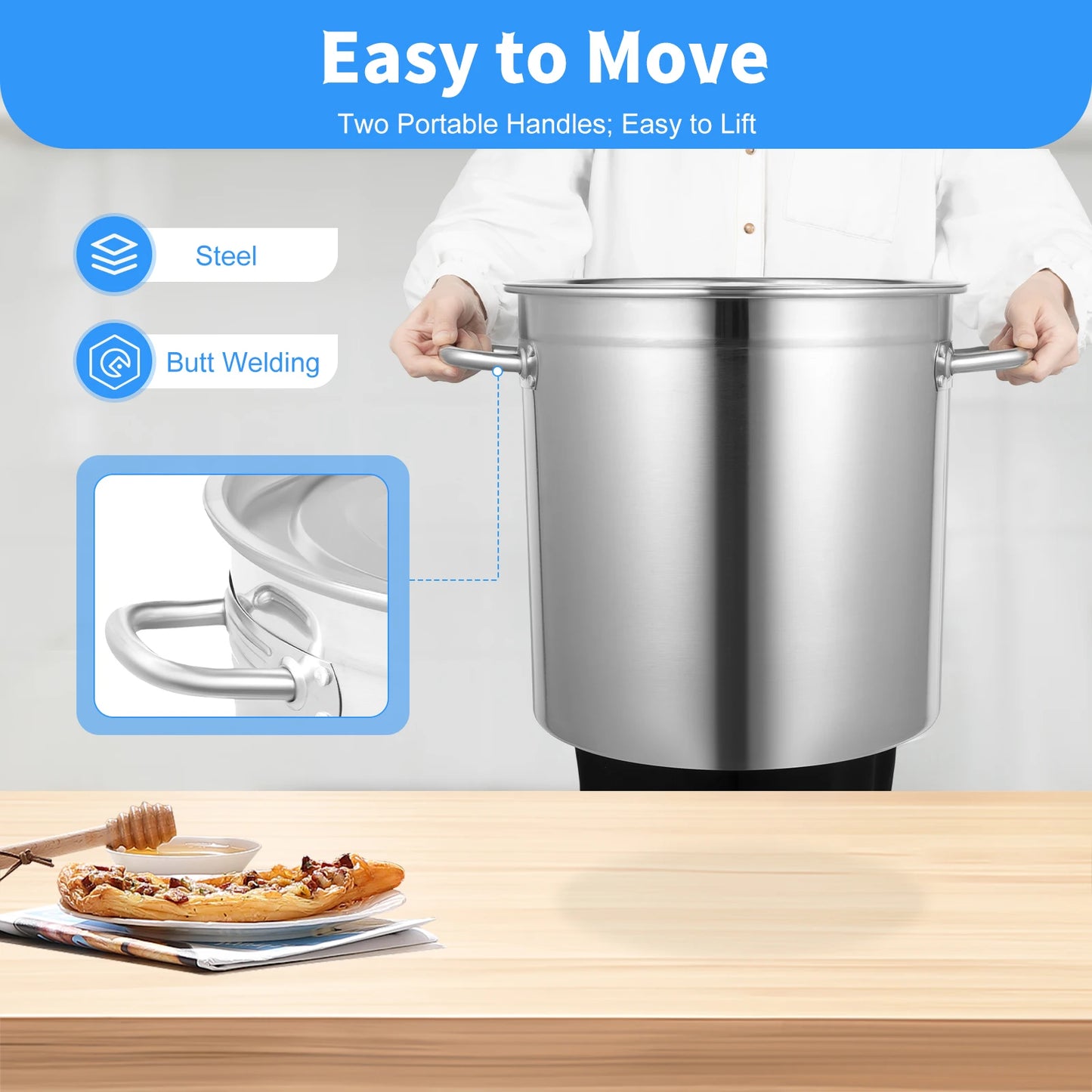 Stainless Steel Stock Pot With Lid And Easy Grip Handles