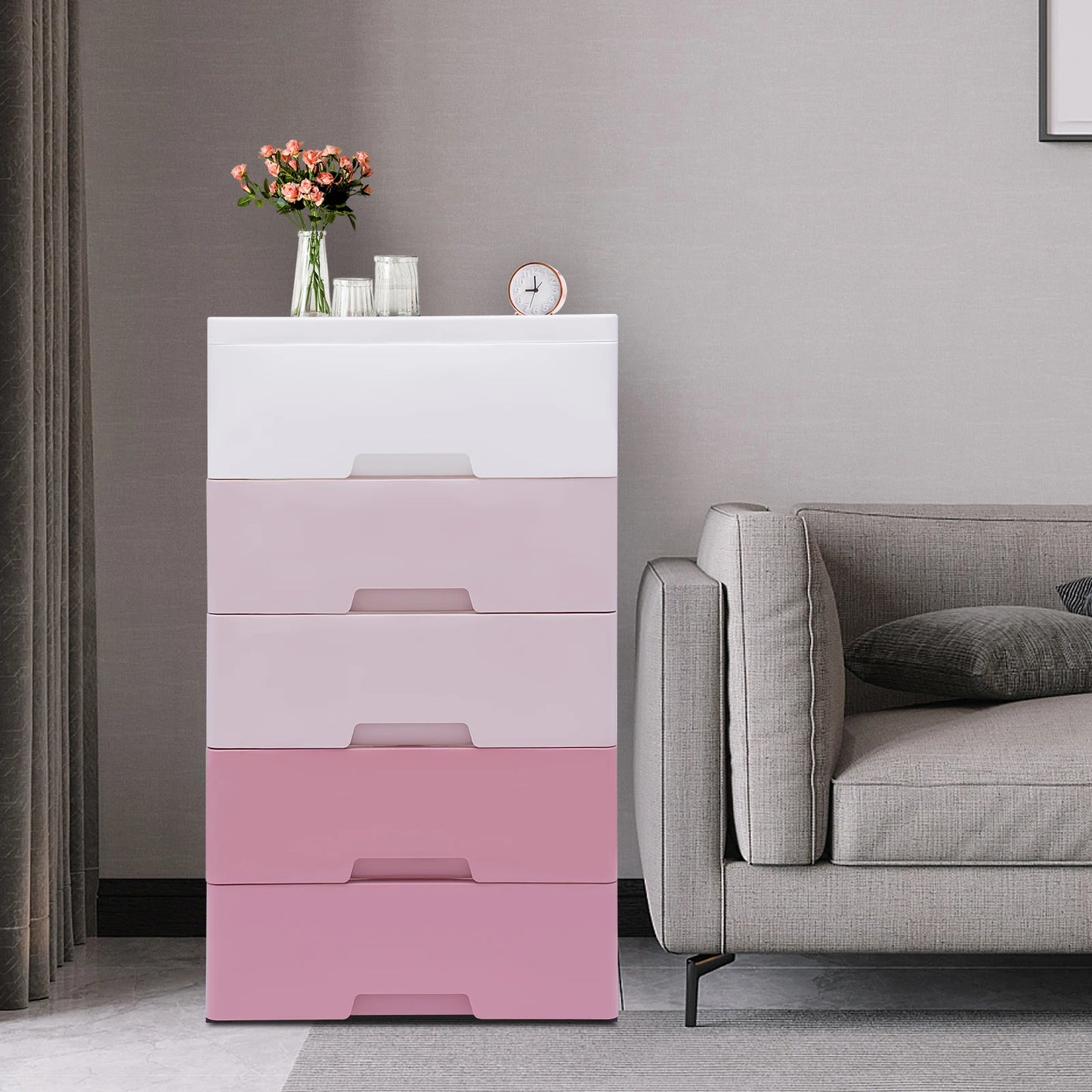 LOYALHEARTDY 5 Layer Clothes Cabinet Drawers Storage Bins Boxes Home PP Storage Small Pink Closet Toys Organizer Cupboard Shelf