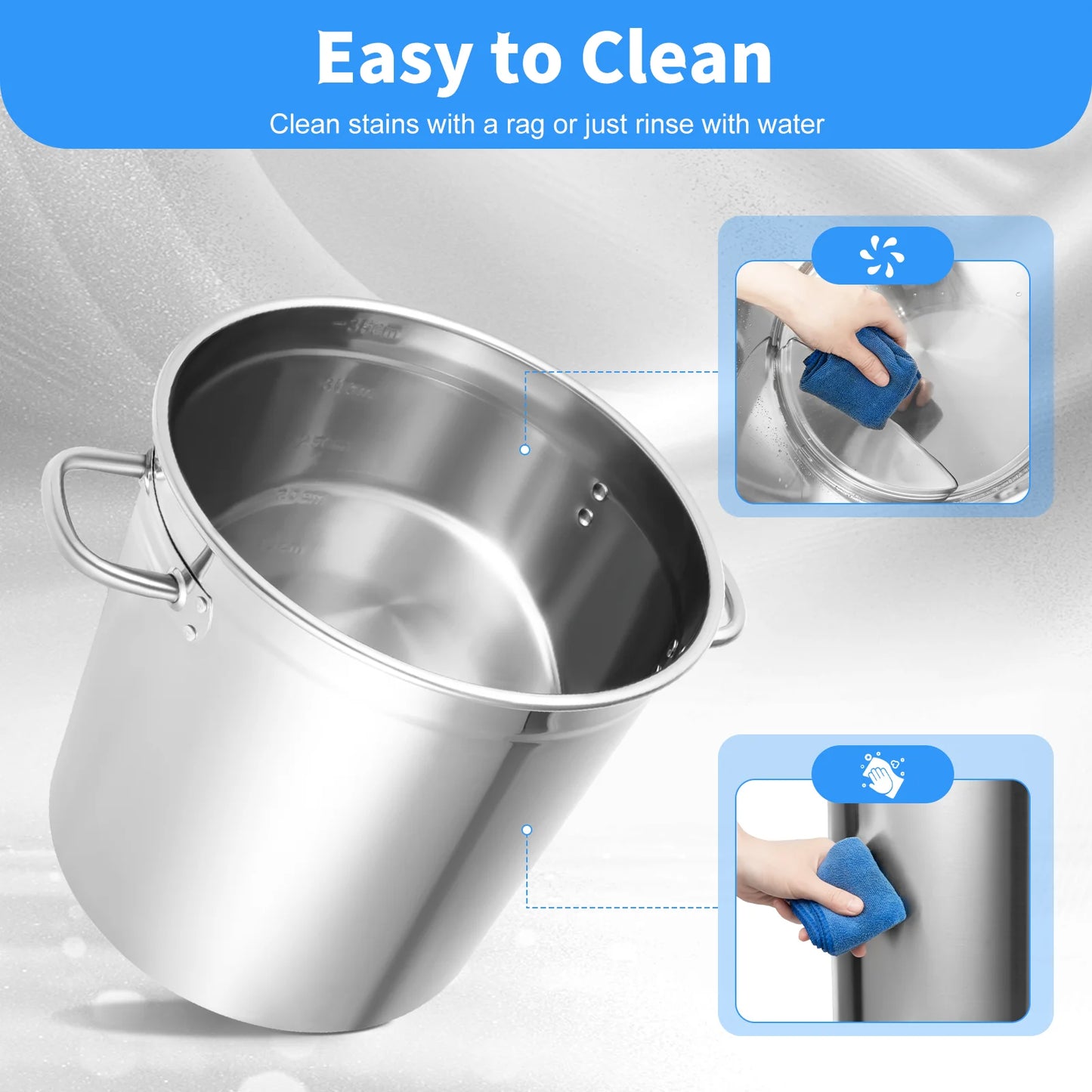 Stainless Steel Stock Pot With Lid And Easy Grip Handles