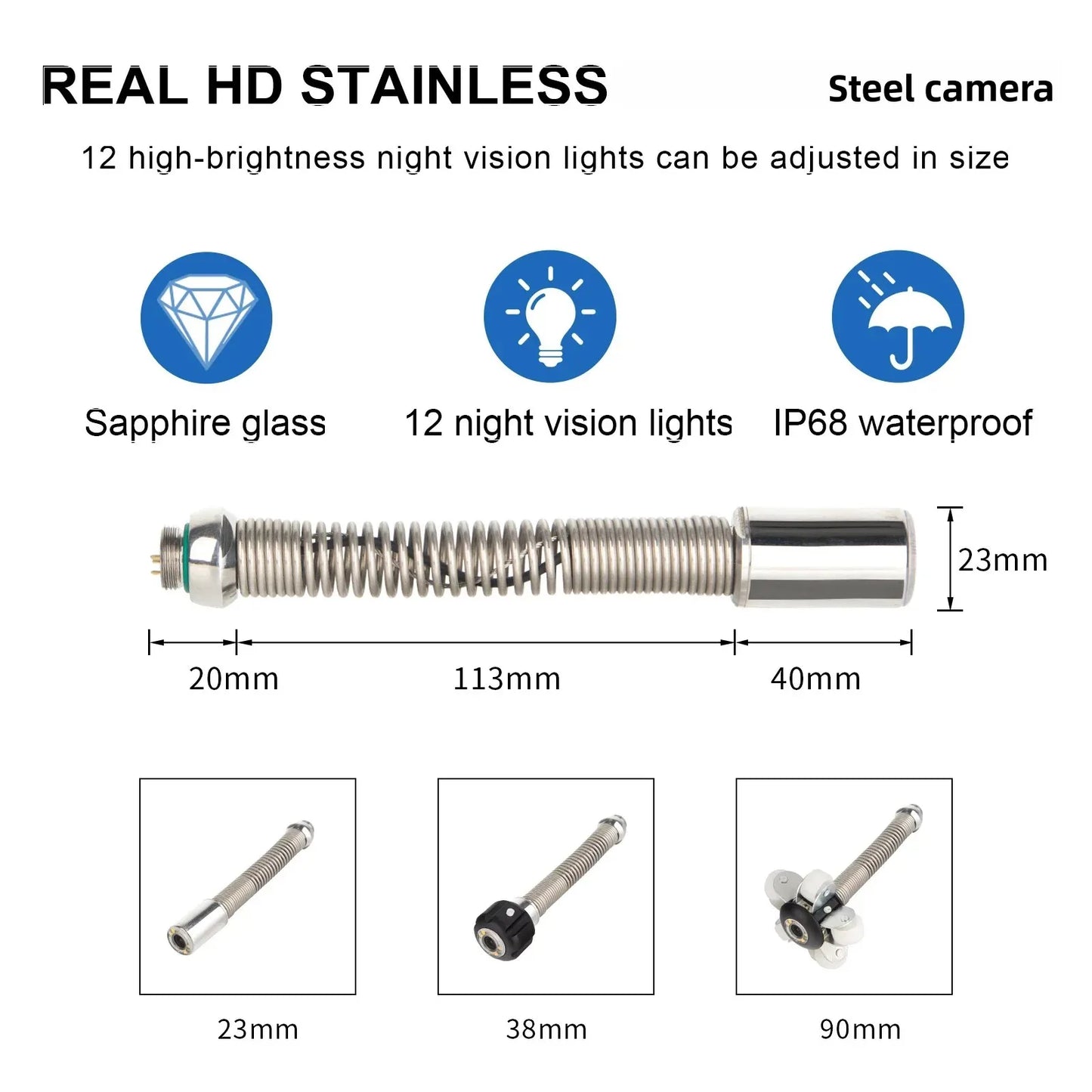 Sewer Pipe Inspection Camera Head 23MM 512HZ Sonde Transmitter+Self Leveling Balancig Drain Industrail Endoscope Waterproof IP68