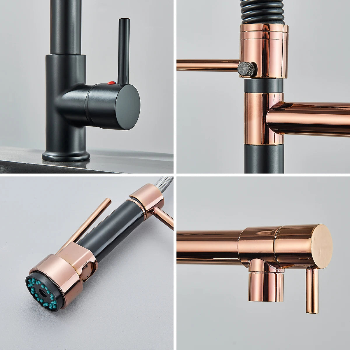 Popular Kitchen Spring Sink Faucet Rose Gold Color New Matching Hot Cold Bath Mixer Tap Modern Free Rotation Pull Down Spout