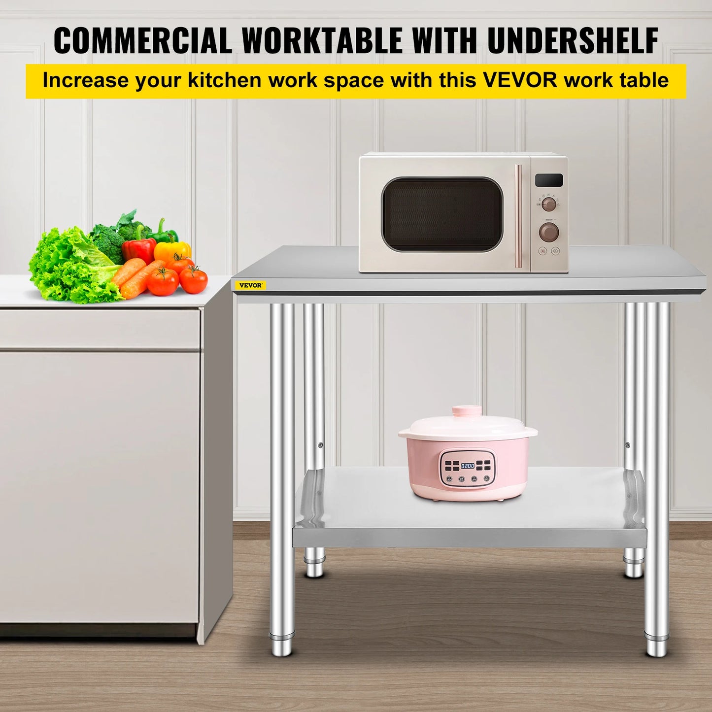 Hygienic Stainless Steel Kitchen Work Prep Station With Undershelf
