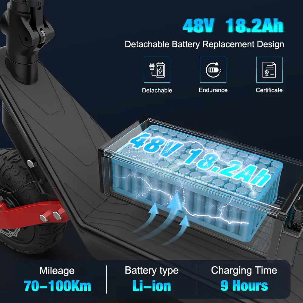 Newly designed 1000W dual motor off-road scooter 48V18.2AH power lithium battery all terrain foldable adult heavy-duty electric