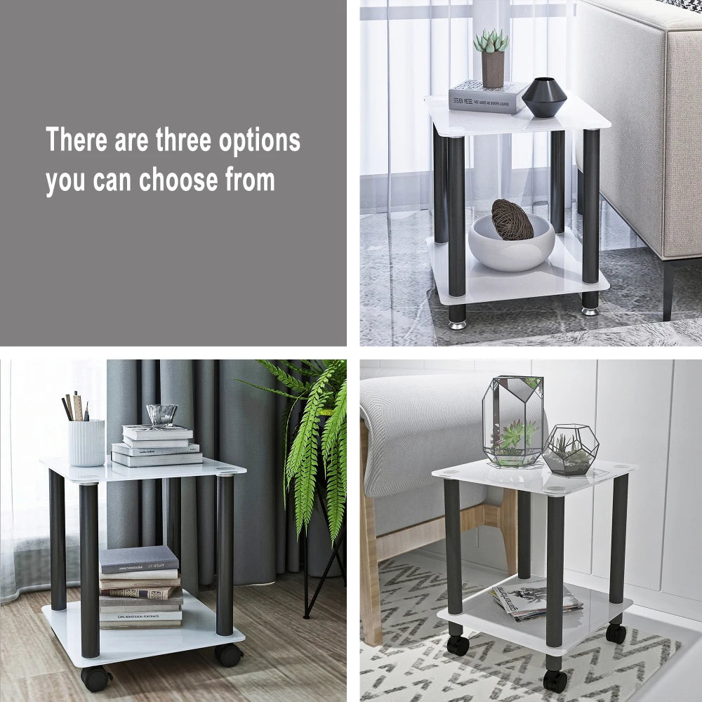 1-Piece White Black Side Table 2-Tier Space End Table Modern Night Stand Sofa Table Side Table with Storage Shelve