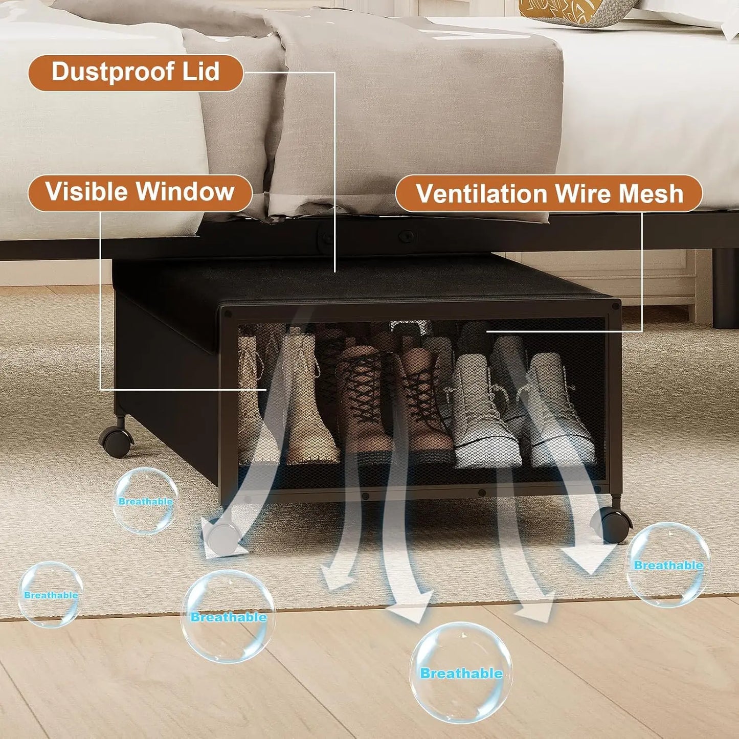 2-Pack Under-Bed Storage Containers with Wheels, 10" Height, 31" Long, Black Drawers for Shoes and Clothes