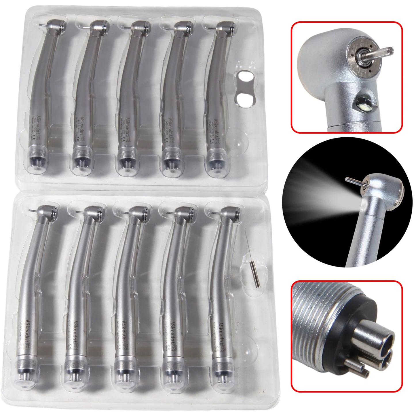 ASK Dental LED E-generator/No LED High Speed Handpiece 4Hole Low Noise Torque Head Push button Triple /Single Water Spray Stainl