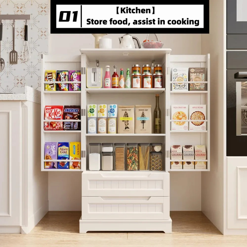 47" High Kitchen Pantry Cabinet with 2 Doors and 2 Drawers, Sturdy and Durable, Entry Storage Cabinet, Kitchen, White