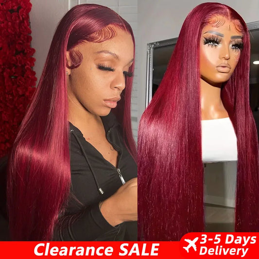99J Burgundy Colored Wigs 13x6 HD Transparent Lace Front Human Hair Wigs Straight Human Hair Frontal Wigs For Women