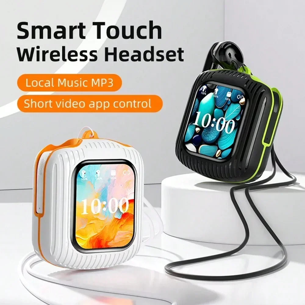 Intelligent wireless touch screen multifunctional earphones ENC noise cancelling Bluetooth earphones can be plugged into TF card