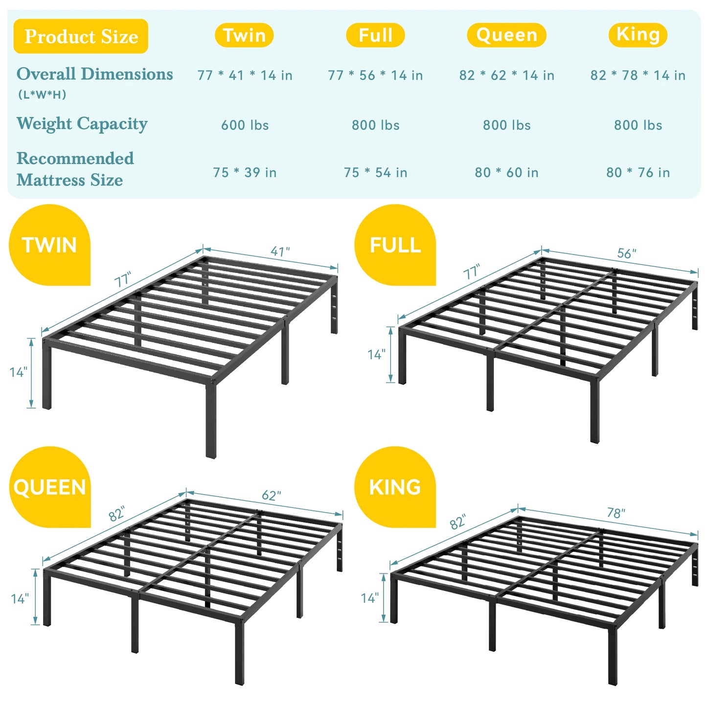 HOOMIC Heavy-Duty Metal Bed Frame With Under-Bed Storage Easy Assembly