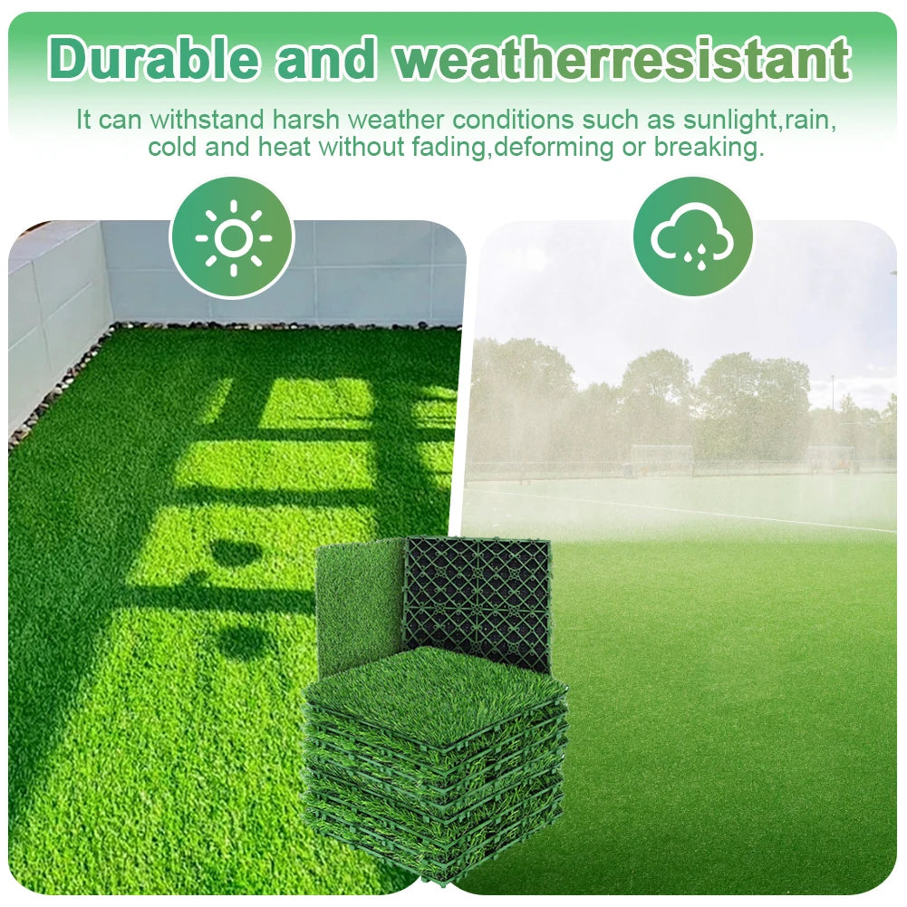 10 Pcs 12 Inchx12 Inch Realistic Grass Turf Tile Interlocking Grass Deck Tiles Turf Mat Grass Rug for Garden Lawn Patio Balcony