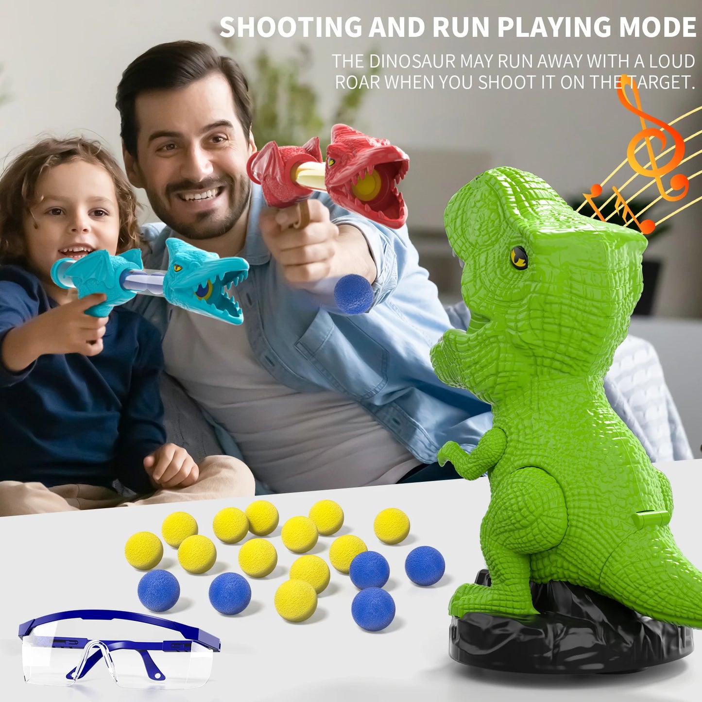 Dinosaur Shooting Toys Movable Target Shooting Game Dinosaur Toy With Score Record 2 Air Pump Blaster For Kid 3-6 Years Old Gift