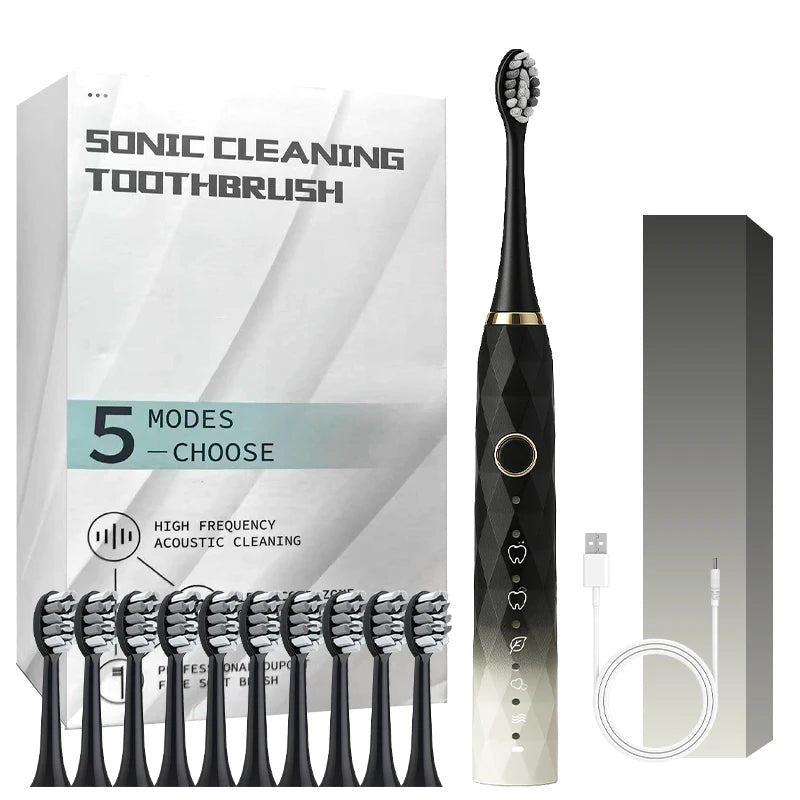 Electric Toothbrush Rotary Cleaning Teeth Brush Waterproof Electronic Tooth Brush With Timer USB Rechargeable Toothbrush 10 head