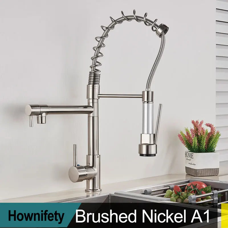 Popular Kitchen Spring Sink Faucet Rose Gold Color New Matching Hot Cold Bath Mixer Tap Modern Free Rotation Pull Down Spout