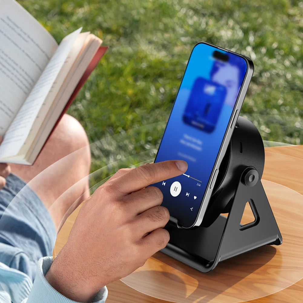 Wireless Induction Speaker with Bluetooth-compatible Speaker Stereo Sound Cell Phone Stand for Home and Outdoors
