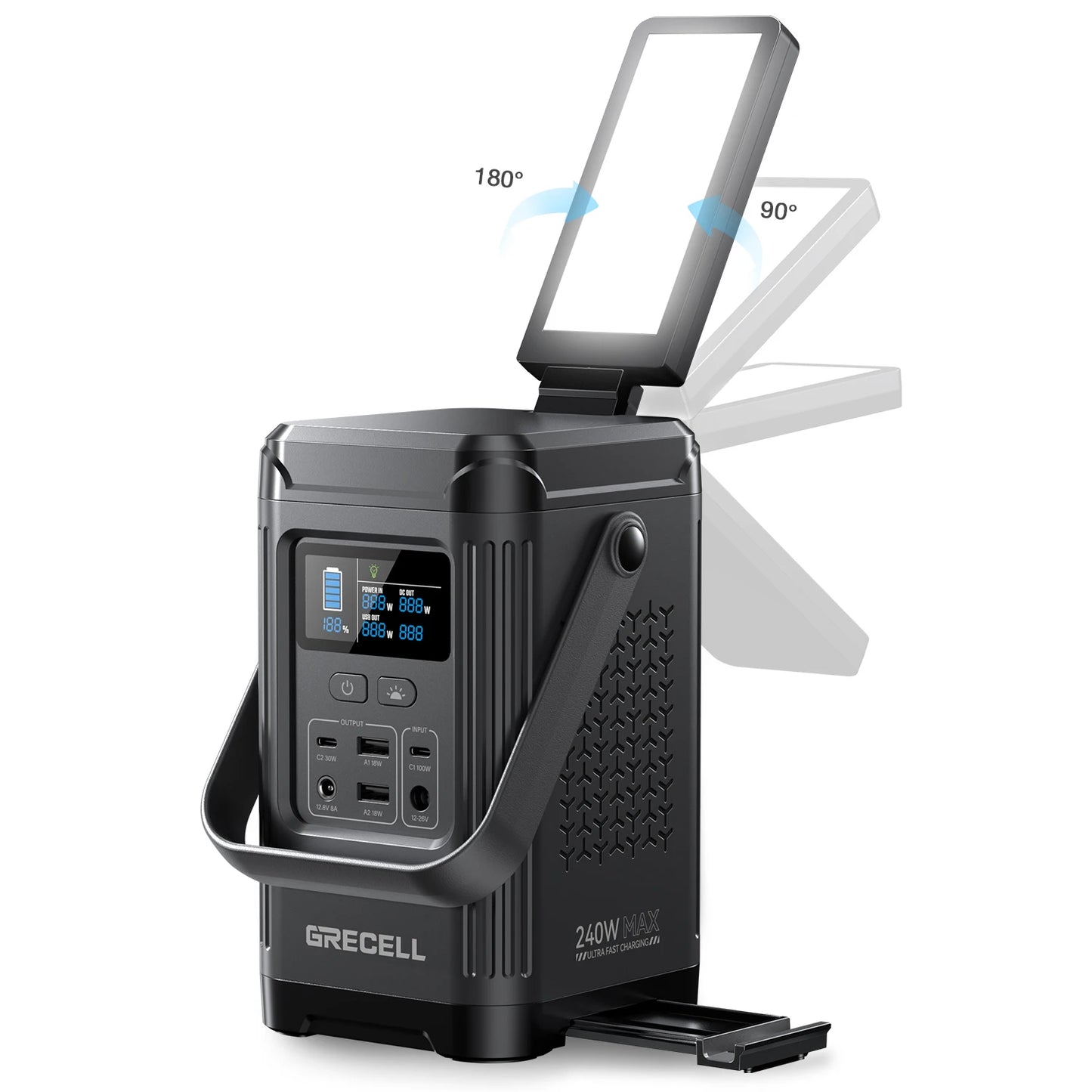 240W Portable Power Station 153.6WH Solar Generator LiFePO4 Battery Dual Way 100W PD Power Bank LED Light For Outdoors, Camping