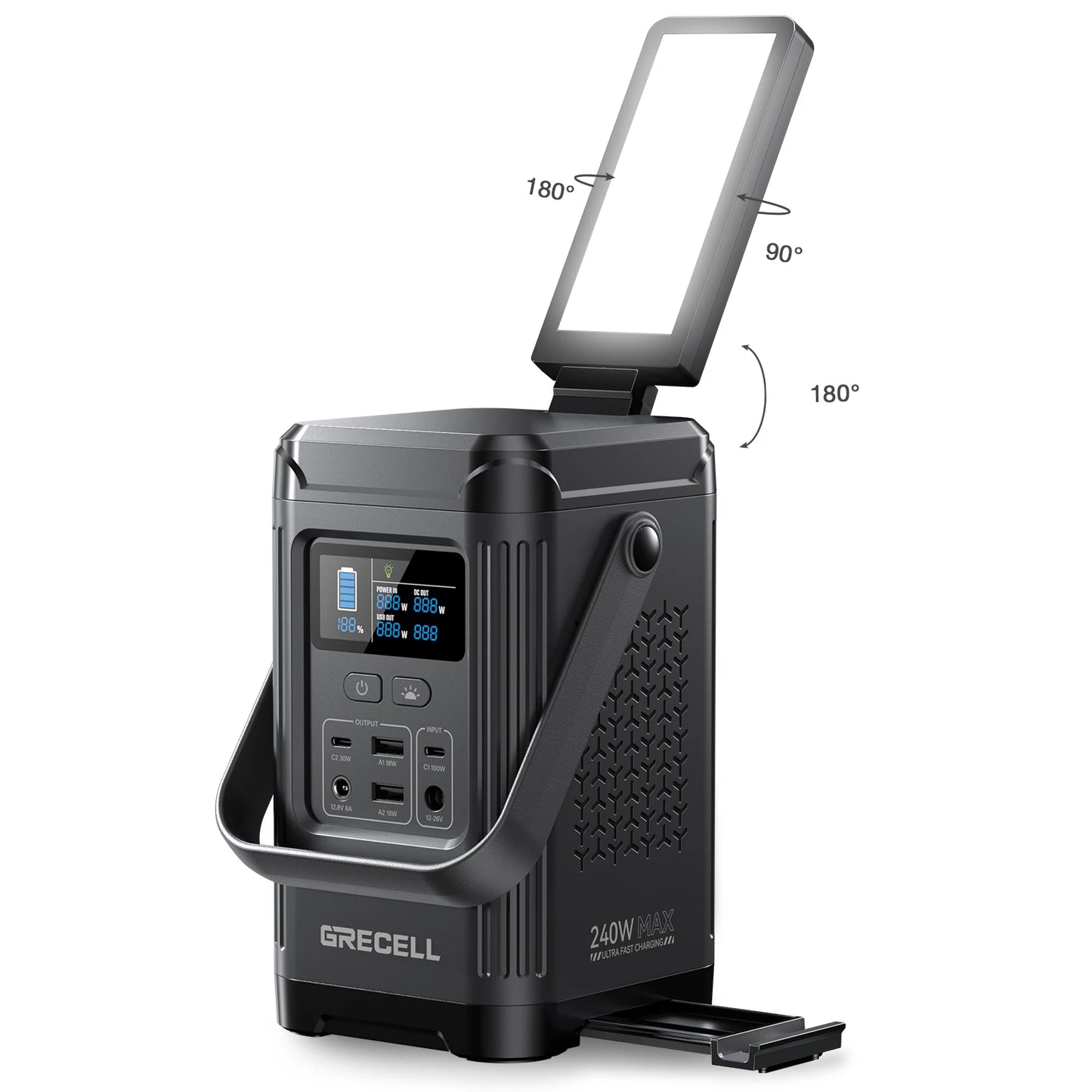 240W Portable Power Station 153.6WH Solar Generator LiFePO4 Battery Dual Way 100W PD Power Bank LED Light For Outdoors, Camping