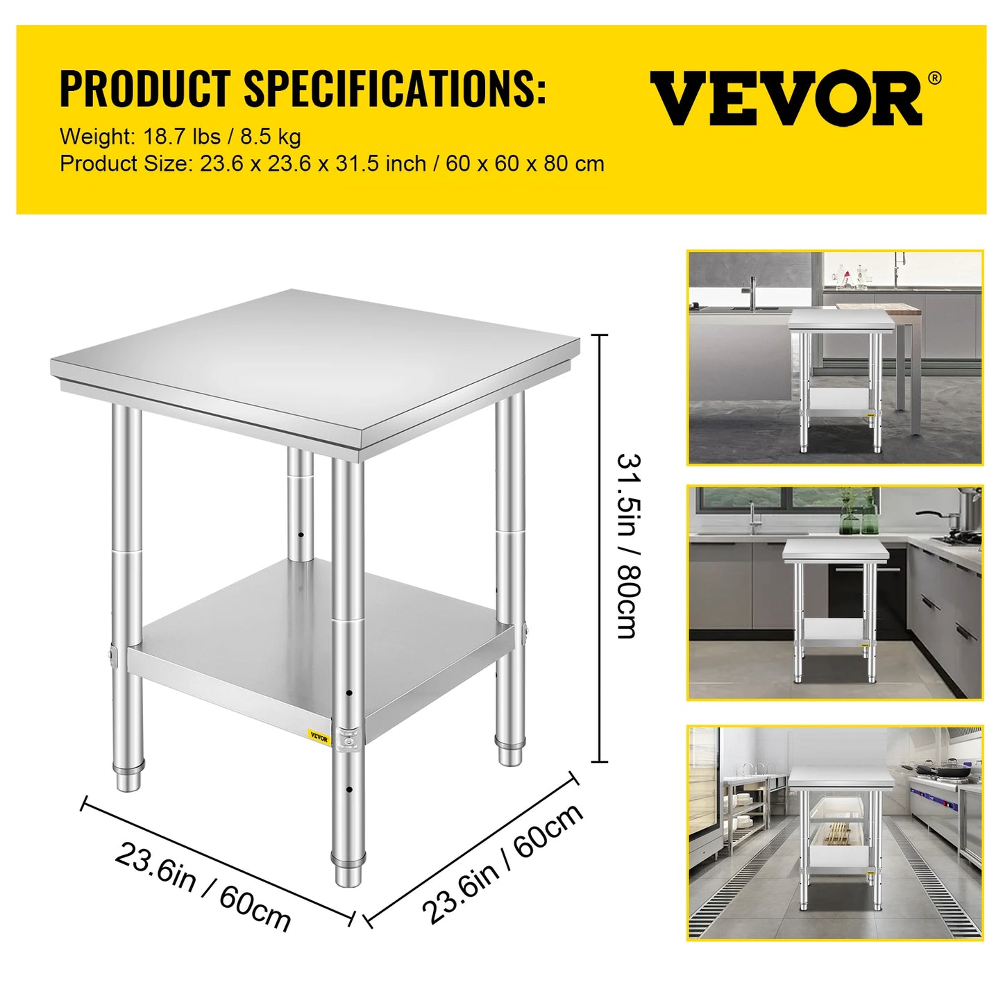 Hygienic Stainless Steel Kitchen Work Prep Station With Undershelf