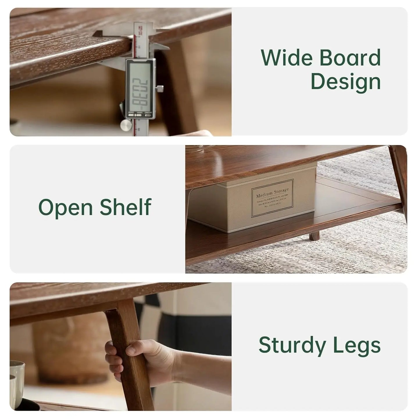 100% Solid Wood Coffee Table for Living Room, Mid Century Modern Small Tables with Shelf Storage, Storage Coffee, Customized