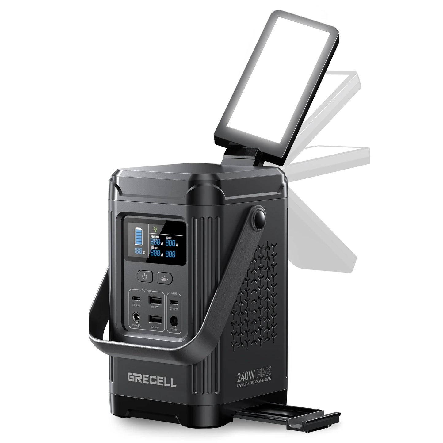 240W Portable Power Station 153.6WH Solar Generator LiFePO4 Battery Dual Way 100W PD Power Bank LED Light For Outdoors, Camping