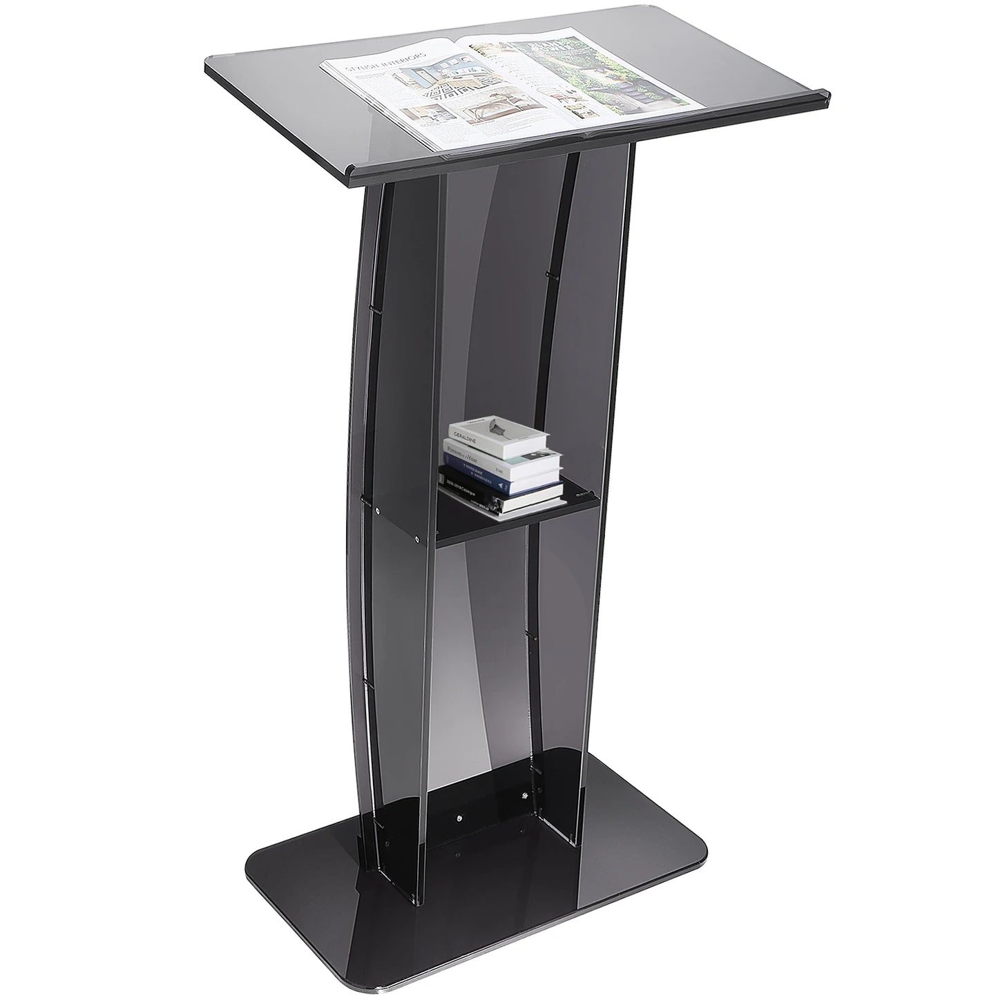 SucceBuy 47" Acrylic Podium Stand Floor-Standing Clear Pulpit Acrylic Desktop Lecterns w/ Storage Shelf for Church Office School