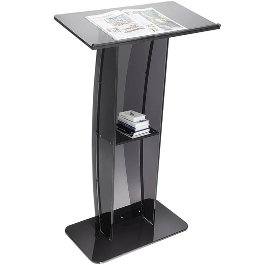 SucceBuy 47" Acrylic Podium Stand Floor-Standing Clear Pulpit Acrylic Desktop Lecterns w/ Storage Shelf for Church Office School
