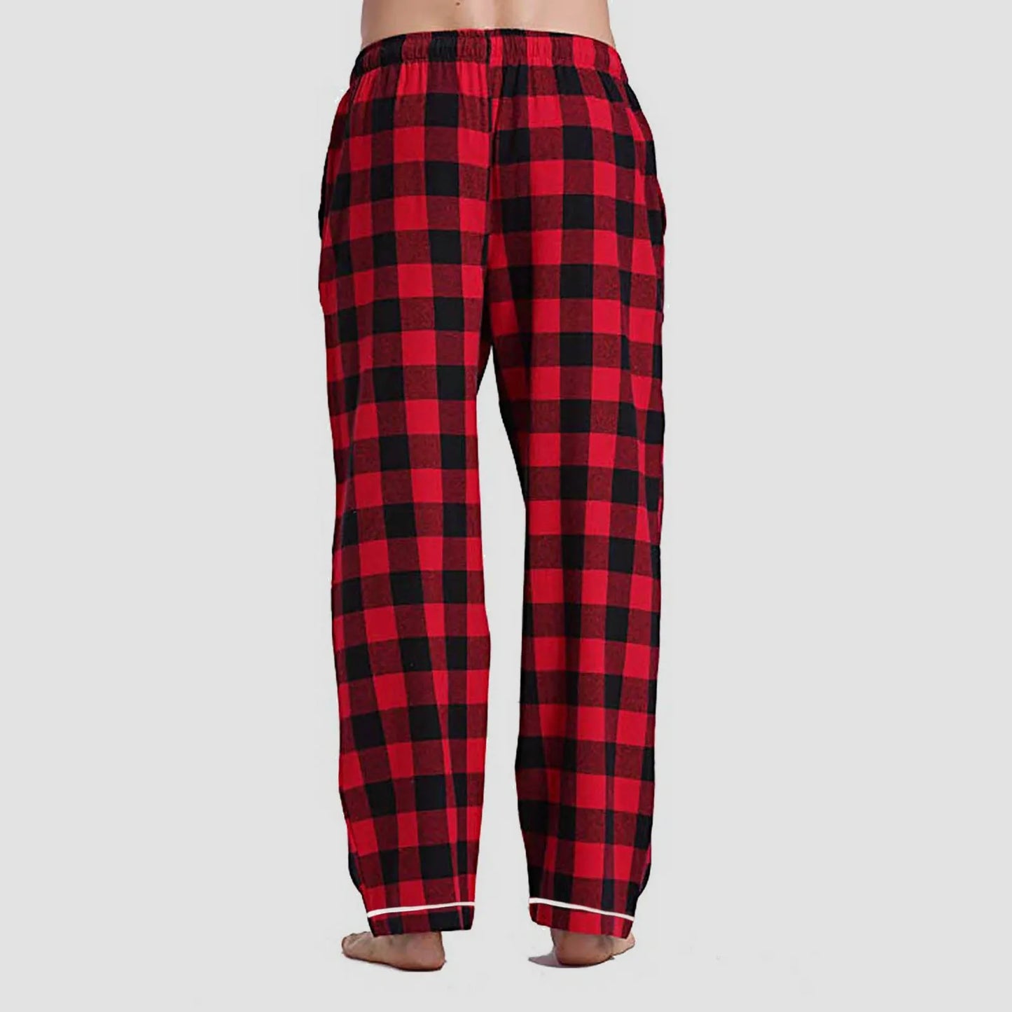 Thicken Warm Waterproof Trousers Male Casual Men'S High Waisted Red Plaid Thick Outdoors Casual Trousers Plus Size Gift