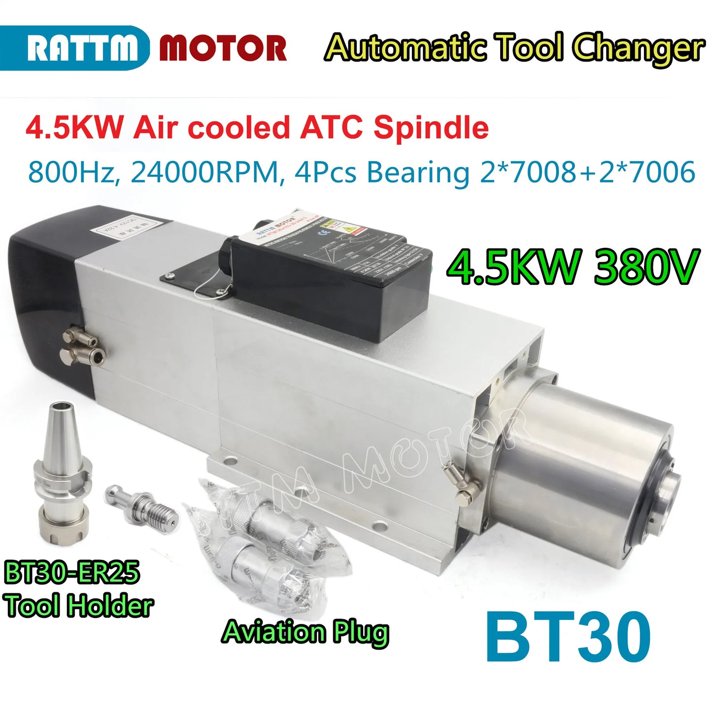 【Stock in EU / US】CNC BT30 ATC air cooled spindle motor 4.5KW 24000RPM 220V / 380V Automatic Tool Changeable spindle