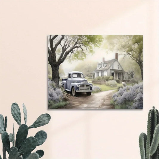 1.5 "chunky wood pine frame, interior decorative art, country farmhouse wood frame art, old truck and barn landscape paintings