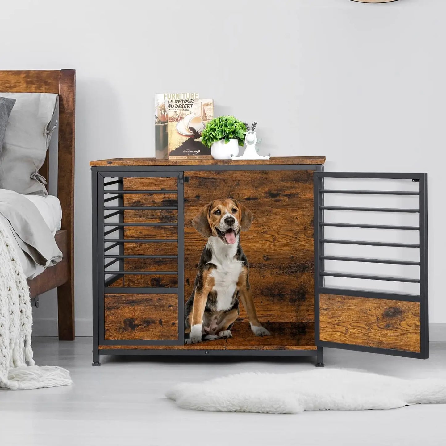Dog cage furniture, medium-sized heavy-duty dog house cage with storage space, indoor living room, bedroom, side table