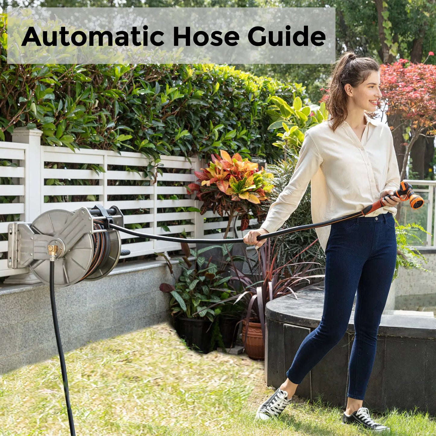 Giraffe Tools Stainless Steel Garden Hose Reel Heavy Duty, Wall/Floor Mounted Metal Water Hose Reel