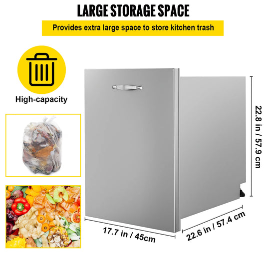 SucceBuy Pull-Out Trash Drawer Propane Tank Drawer Stainless Steel Built-In Smooth Roll-In Sliding Rail for Kitchen Storage