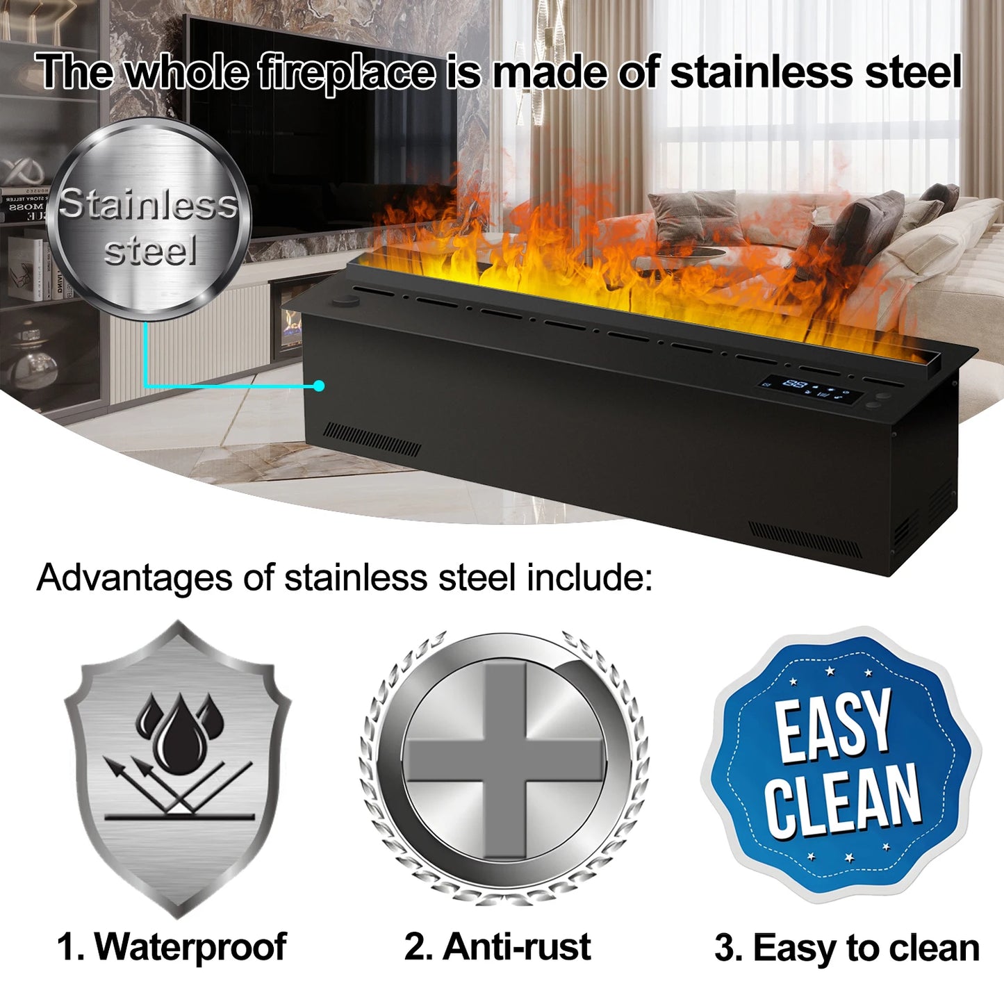 Smart water vapor fireplace, 3D flame effect, Tuya APP control,simulated burning wood sound, environmentally friendly humidifier