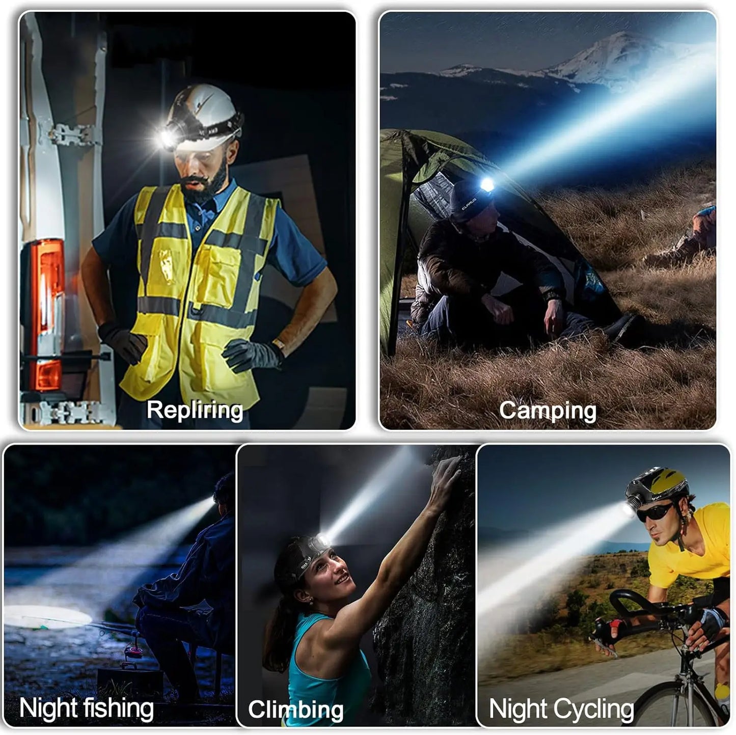 2pcs P70 Telescopic Zoom Glare Headlight USB Rechargeable Night Fishing Light Head-Mounted Torch High-Power LED Headlight