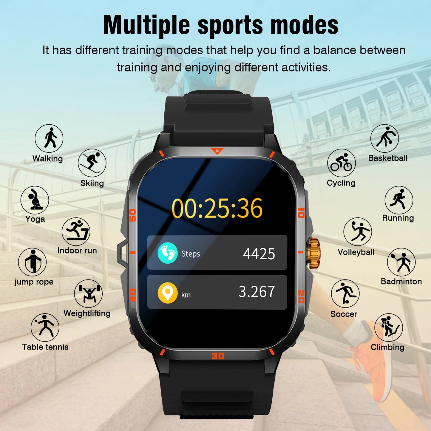 2025 Men's Smart Watch with Wireless Calling, Dual Straps (Stainless Steel+Silicone), Step Counter Flashlight & Message Reminder